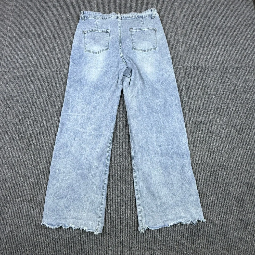 Womens Light Wash Distressed Wide Leg Jeans Size XL Raw Hem LC7873654-104